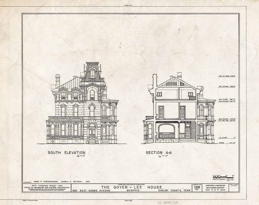 Blueprint HABS Tenn,79-MEMPH,15- (Sheet 4 of 9) - Goyer-Lee House, 690 East Adams Street, Memphis, Shelby County, TN