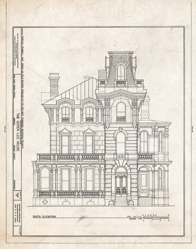 Blueprint HABS Tenn,79-MEMPH,15- (Sheet 9 of 9) - Goyer-Lee House, 690 East Adams Street, Memphis, Shelby County, TN