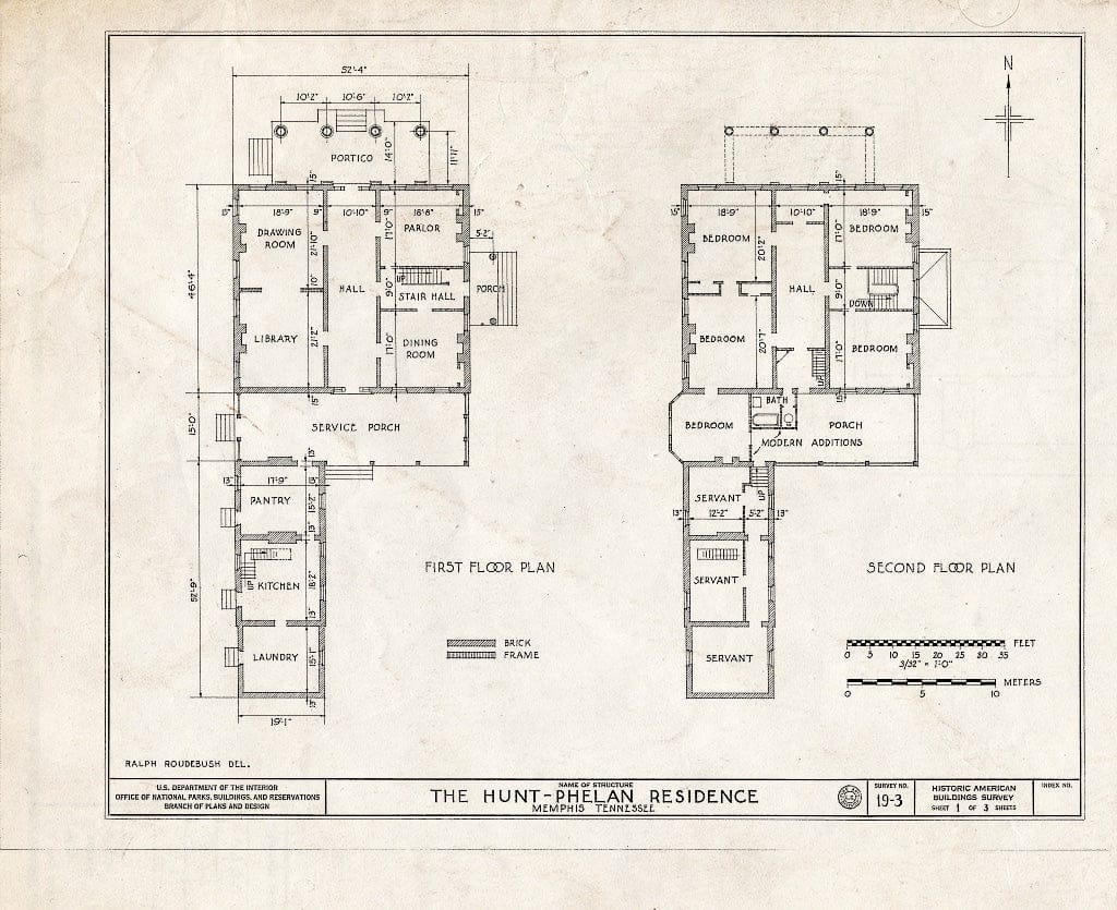Blueprint HABS Tenn,79-MEMPH,3- (Sheet 1 of 3) - Driver-Hunt-Phelan House, 533 Beale Avenue, Memphis, Shelby County, TN