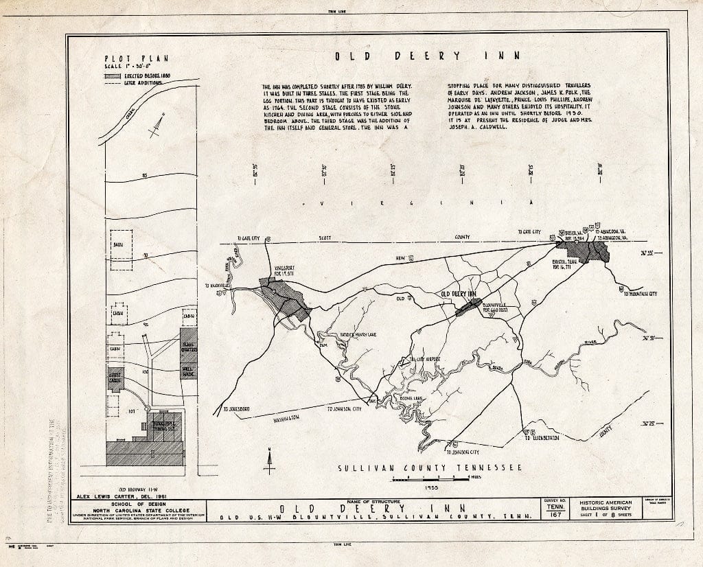 Blueprint HABS Tenn,82-Blount,1- (Sheet 1 of 8) - Old Deery Inn, Old Route 4 South & Route 11 West, Blountville, Sullivan County, TN