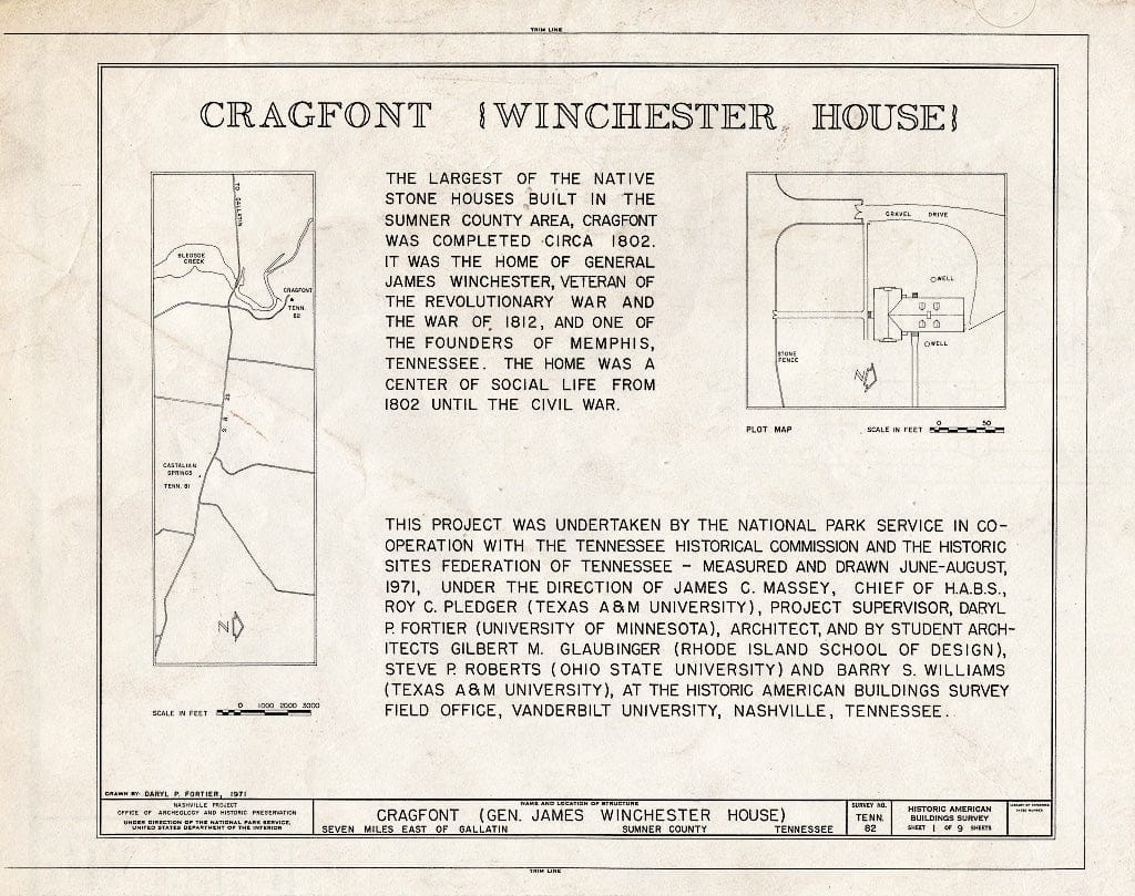 Blueprint HABS Tenn,83-GAL.V,2- (Sheet 1 of 9) - Cragfont, Highway 25, Gallatin, Sumner County, TN