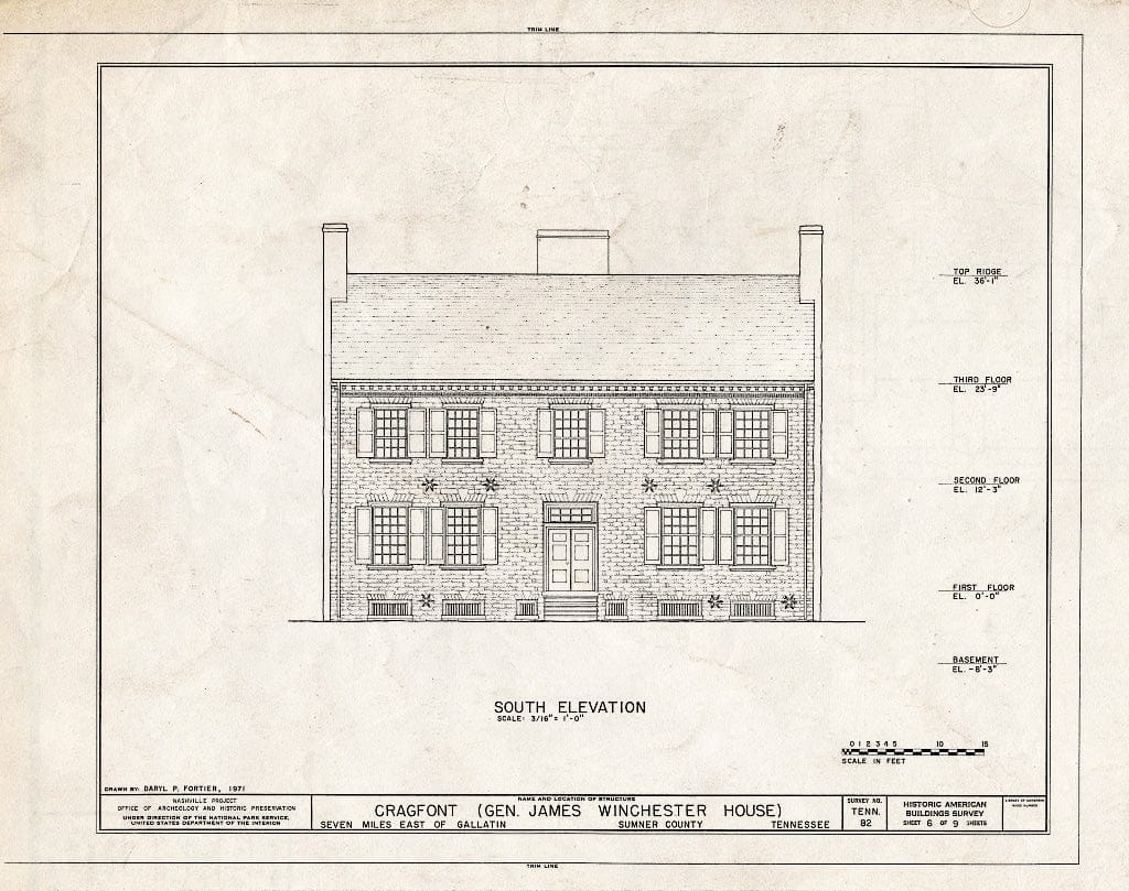 Blueprint HABS Tenn,83-GAL.V,2- (Sheet 6 of 9) - Cragfont, Highway 25, Gallatin, Sumner County, TN