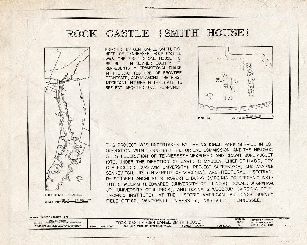 Blueprint HABS Tenn,83-HEND.V,2- (Sheet 1 of 9) - Rock Castle, Indian Lake Road (Berry Lane), Hendersonville, Sumner County, TN