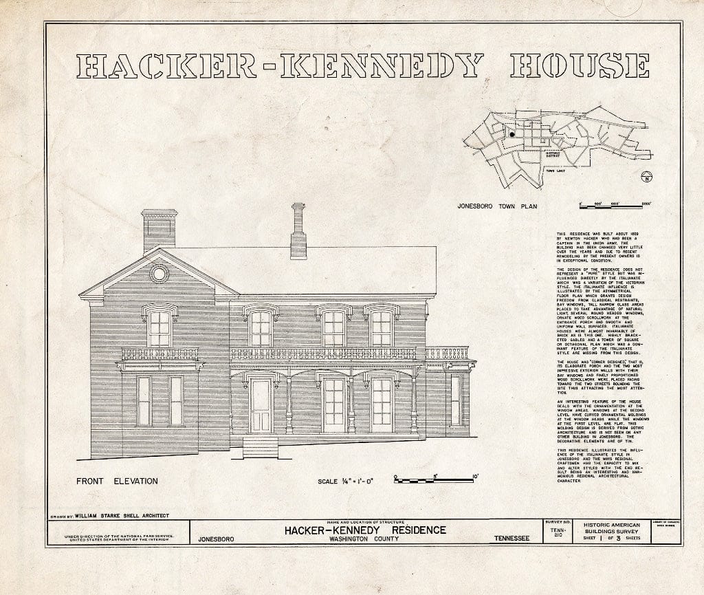 Blueprint HABS Tenn,90-JONSBO,1- (Sheet 1 of 3) - Hacker-Kennedy House, 400 West Main Street, Jonesborough, Washington County, TN