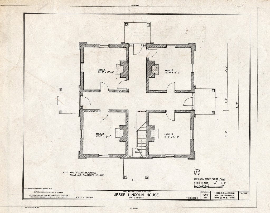 Blueprint HABS Tenn,93-SPART,1- (Sheet 2 of 6) - Jesse Lincoln House, Route 5, Sparta, White County, TN