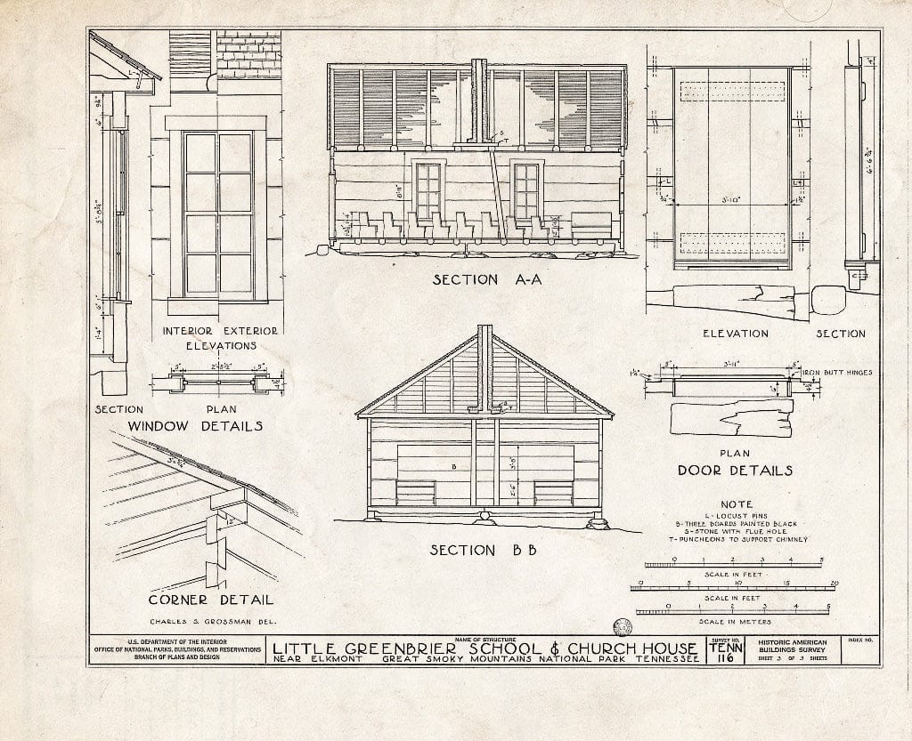 Blueprint HABS Tenn,78-ELK.V,1- (Sheet 3 of 3) - Little Greenbrier School & Church House, Wear Valley, Sevier County, TN