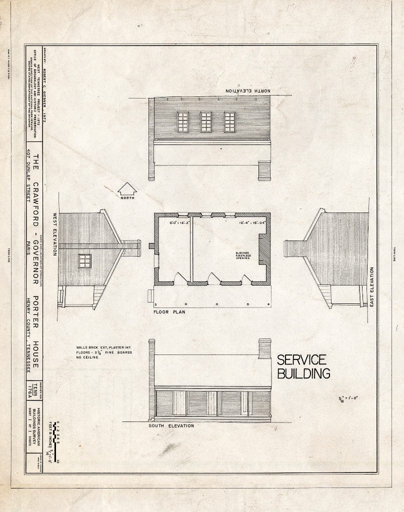 Blueprint HABS Tenn,40-Paris,2A- (Sheet 1 of 1) - Crawford-Governor Porter House, Service Building, 407 Dunlap Street, Paris, Henry County, TN