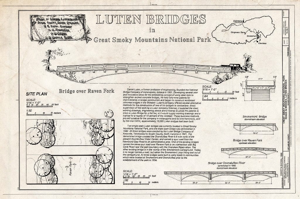 Blueprint Luten Bridges in Great Smoky Mountains National Park - Great Smoky Mountains National Park Roads & Bridges, Luten Bridges, Gatlinburg, Sevier County, TN