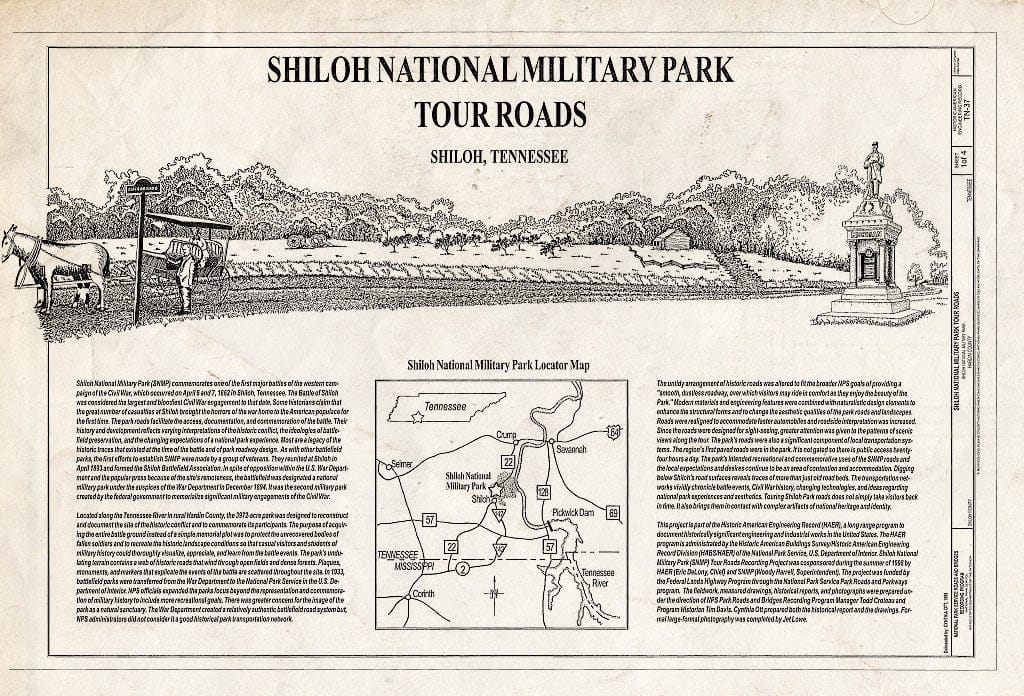 Blueprint Shiloh National Military Park Tour Roads, Title Sheet - Shiloh National Military Park Tour Roads, Shiloh, Hardin County, TN