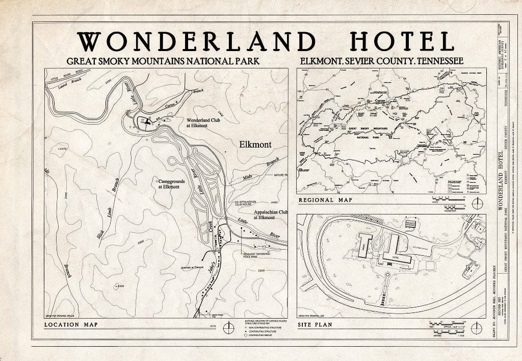 Blueprint Map & Site Plan - Elkmont Historic District, Wonderland Club, Wonderland Hotel, Annex & Servants' Quarters, Wonderland Hotel Access Road, Elkmont, Sevier County, TN