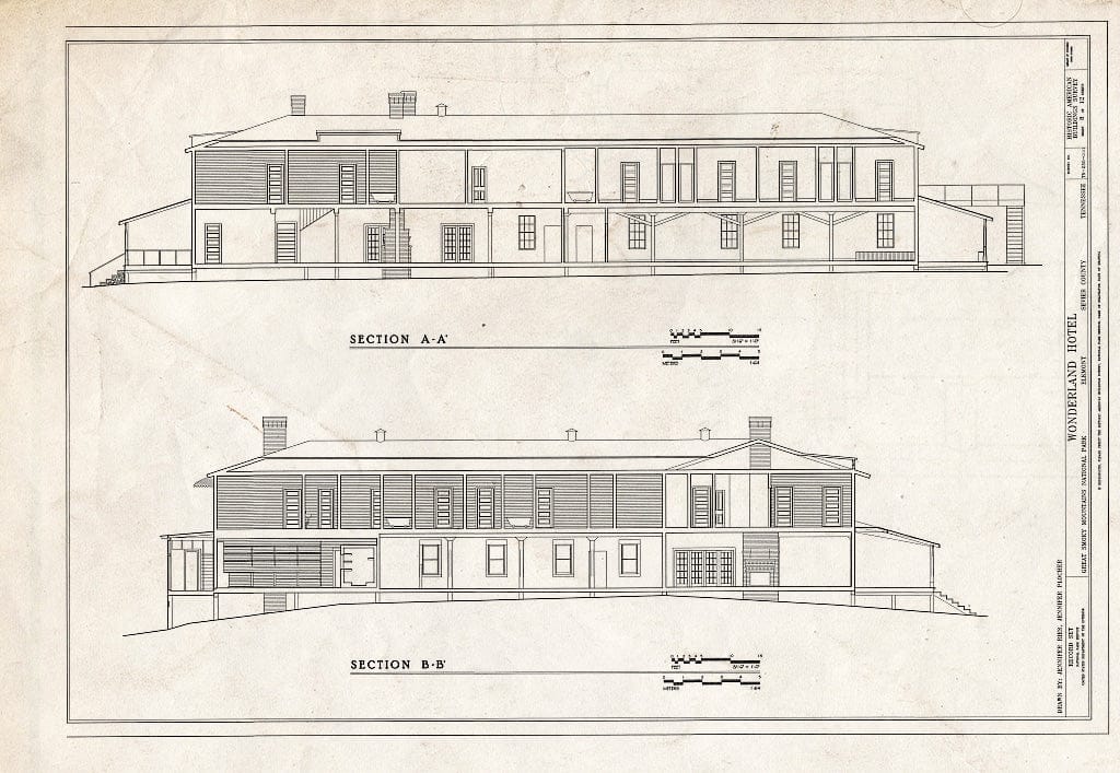 Blueprint Sections - Elkmont Historic District, Wonderland Club, Wonderland Hotel, Annex & Servants' Quarters, Wonderland Hotel Access Road, Elkmont, Sevier County, TN