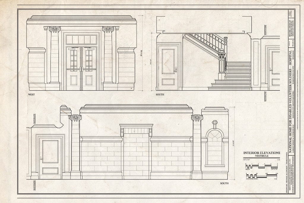 Blueprint Interior Elevations - National Home for Disabled Volunteer Soldiers, Mountain Branch, Hospital, Lamont & Veterans Way, Johnson City, Washington County, TN