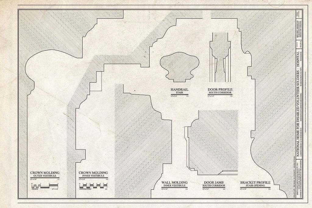 Blueprint Moldings and Door Jambs - National Home for Disabled Volunteer Soldiers, Mountain Branch, Hospital, Lamont & Veterans Way, Johnson City, Washington County, TN