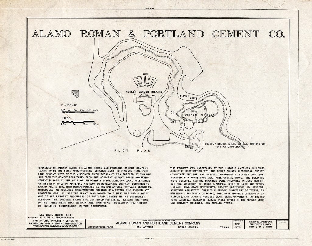 Blueprint HABS TEX,15-SANT,35- (Sheet 1 of 4) - Alamo Roman & Portland Cement Company, Brackenridge Park, San Antonio, Bexar County, TX