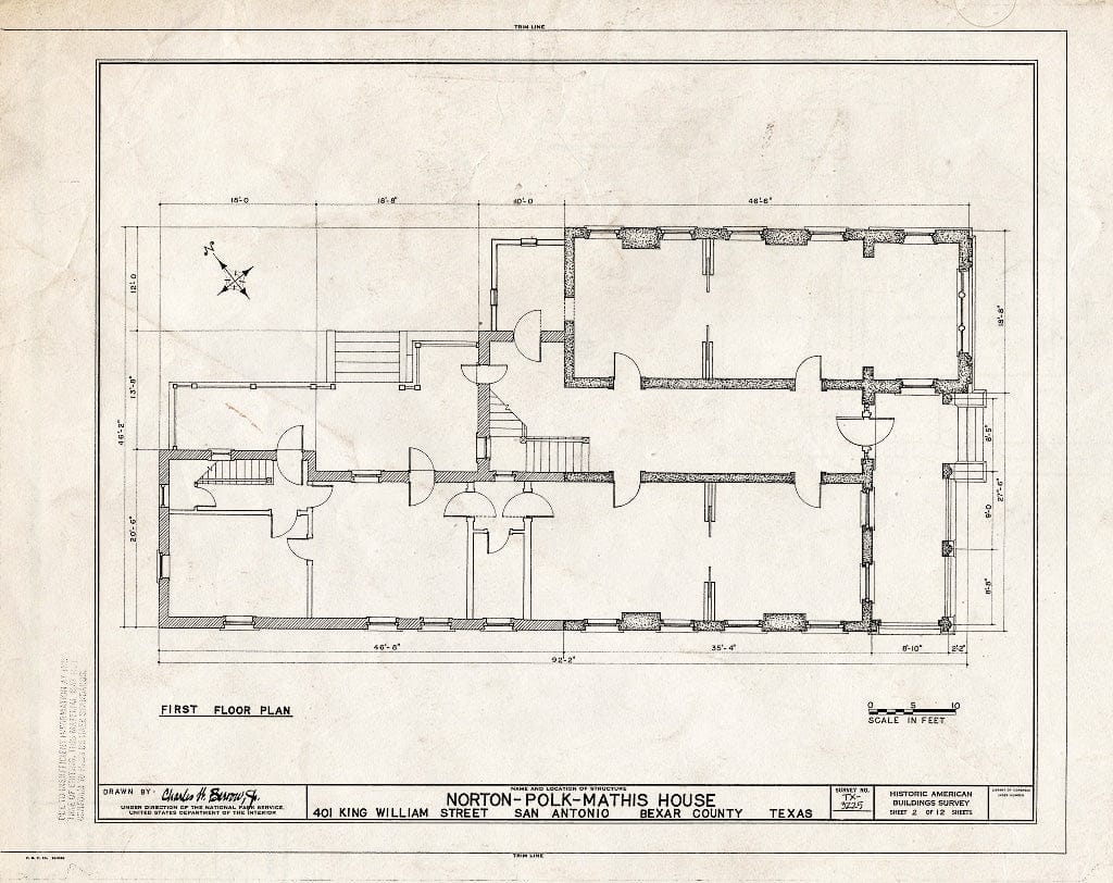 Blueprint HABS TEX,15-SANT,33- (Sheet 2 of 12) - Norton-Polk-Mathis House, 401 King William Street, San Antonio, Bexar County, TX