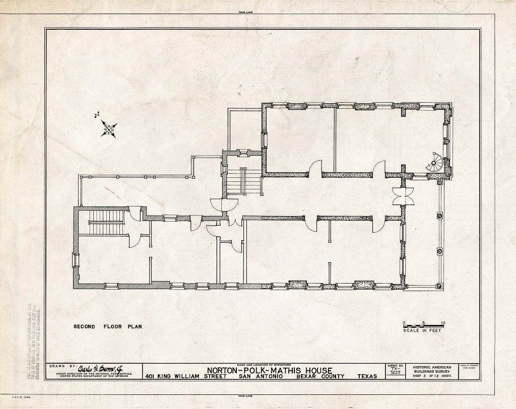 Blueprint HABS TEX,15-SANT,33- (Sheet 3 of 12) - Norton-Polk-Mathis House, 401 King William Street, San Antonio, Bexar County, TX