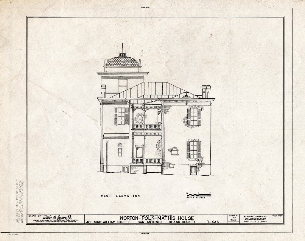 Blueprint HABS TEX,15-SANT,33- (Sheet 7 of 12) - Norton-Polk-Mathis House, 401 King William Street, San Antonio, Bexar County, TX