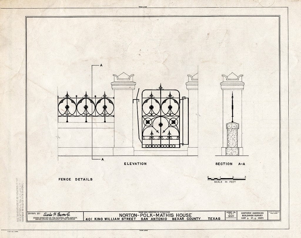 Blueprint HABS TEX,15-SANT,33- (Sheet 9 of 12) - Norton-Polk-Mathis House, 401 King William Street, San Antonio, Bexar County, TX
