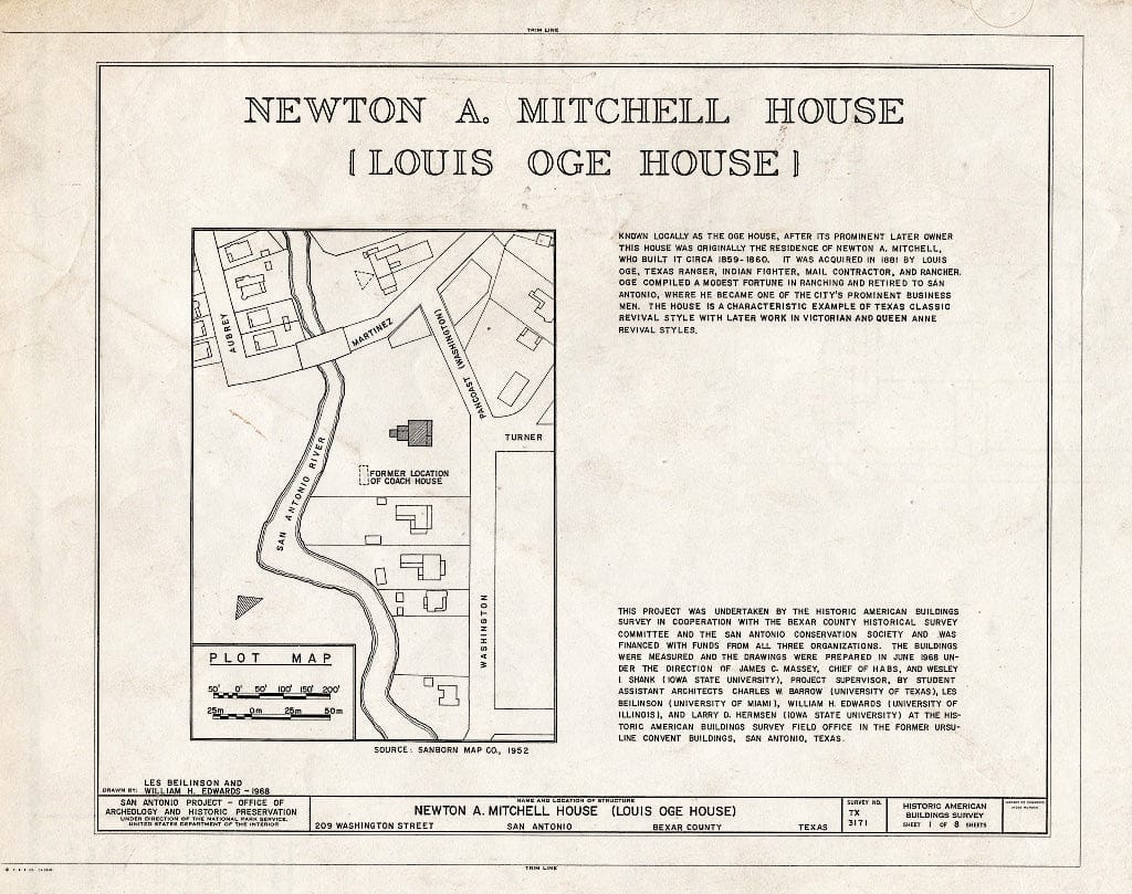 Blueprint HABS TEX,15-SANT,41- (Sheet 1 of 8) - Newton A. Mitchell House, 209 Washington Street, San Antonio, Bexar County, TX