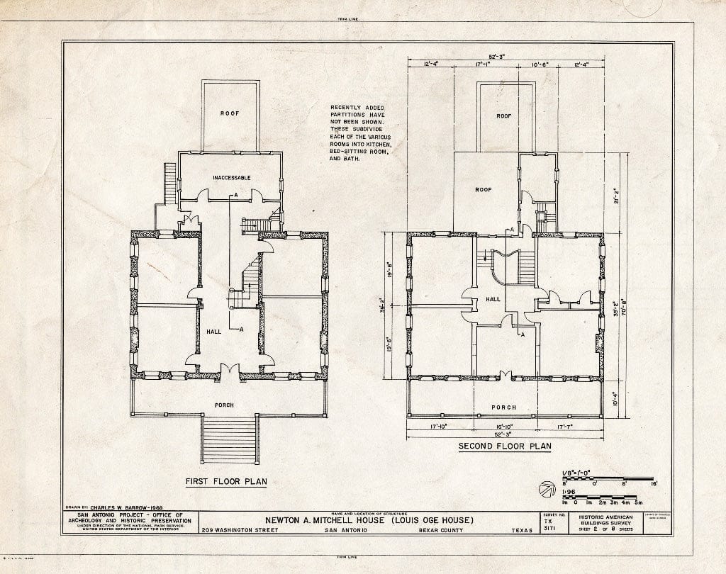 Blueprint HABS TEX,15-SANT,41- (Sheet 2 of 8) - Newton A. Mitchell House, 209 Washington Street, San Antonio, Bexar County, TX
