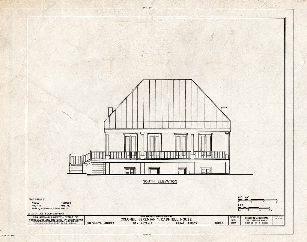 Blueprint HABS TEX,15-SANT,37- (Sheet 2 of 7) - Colonel Jeremiah Y. Dashiell House, 511 Villita Street, San Antonio, Bexar County, TX