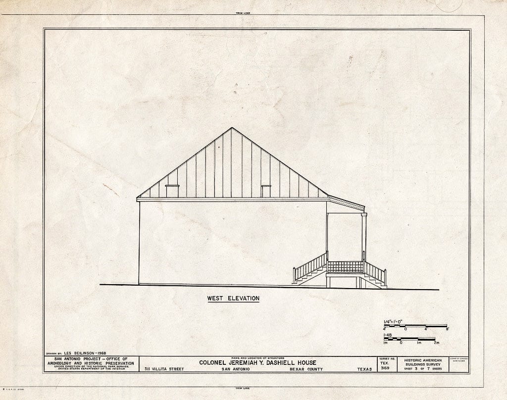 Blueprint HABS TEX,15-SANT,37- (Sheet 3 of 7) - Colonel Jeremiah Y. Dashiell House, 511 Villita Street, San Antonio, Bexar County, TX
