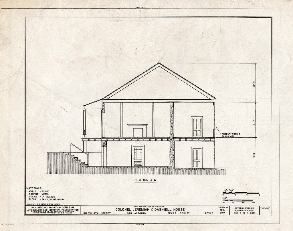 Blueprint HABS TEX,15-SANT,37- (Sheet 7 of 7) - Colonel Jeremiah Y. Dashiell House, 511 Villita Street, San Antonio, Bexar County, TX