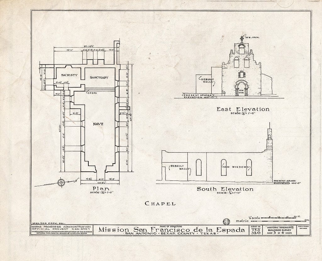 Blueprint HABS TEX,15-SANT.V,2- (Sheet 3 of 4) - Mission San Francisco de la Espada, Berg's Mill Community, San Antonio, Bexar County, TX