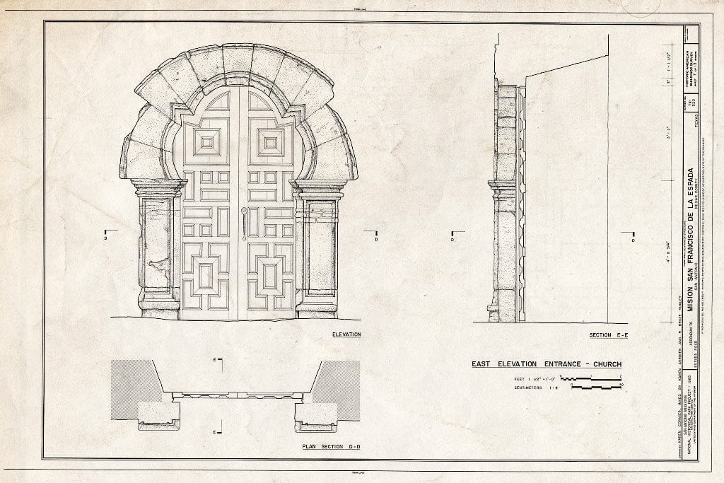 Blueprint HABS TEX,15-SANT.V,2- (Sheet 7 of 13) - Mission San Francisco de la Espada, Berg's Mill Community, San Antonio, Bexar County, TX