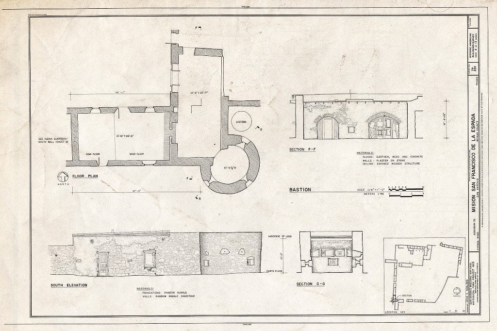 Blueprint HABS TEX,15-SANT.V,2- (Sheet 8 of 13) - Mission San Francisco de la Espada, Berg's Mill Community, San Antonio, Bexar County, TX