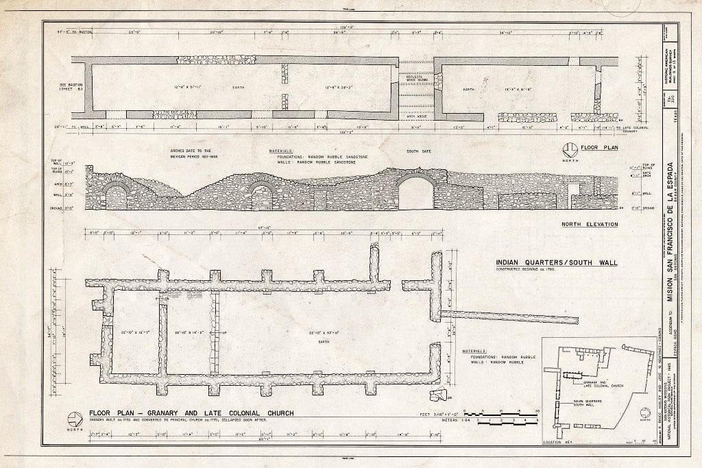Blueprint HABS TEX,15-SANT.V,2- (Sheet 9 of 13) - Mission San Francisco de la Espada, Berg's Mill Community, San Antonio, Bexar County, TX