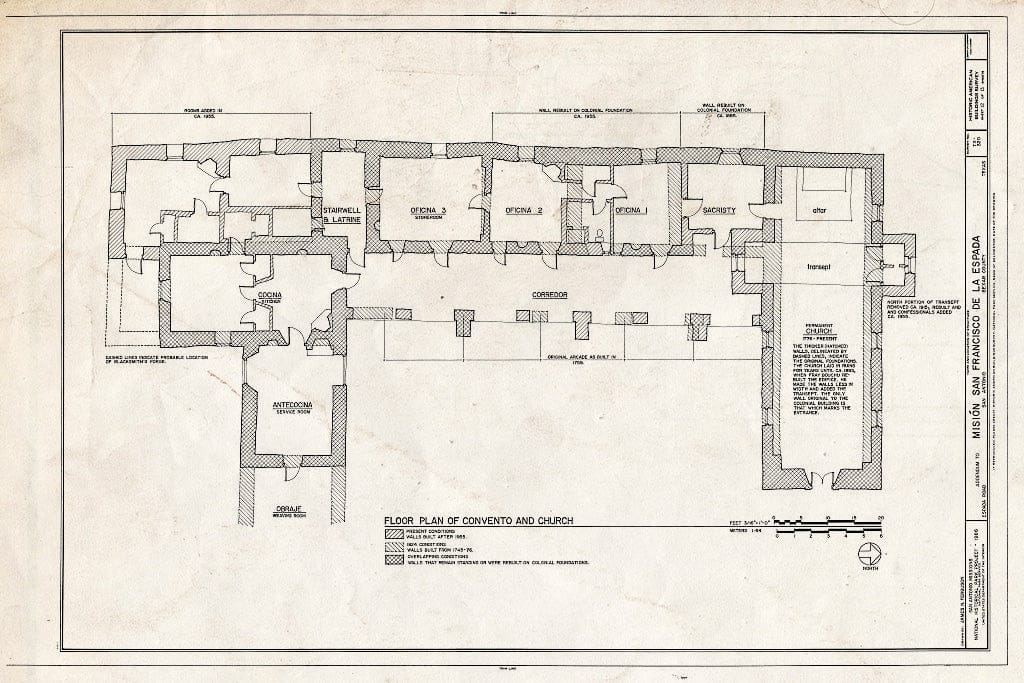 Blueprint HABS TEX,15-SANT.V,2- (Sheet 12 of 13) - Mission San Francisco de la Espada, Berg's Mill Community, San Antonio, Bexar County, TX