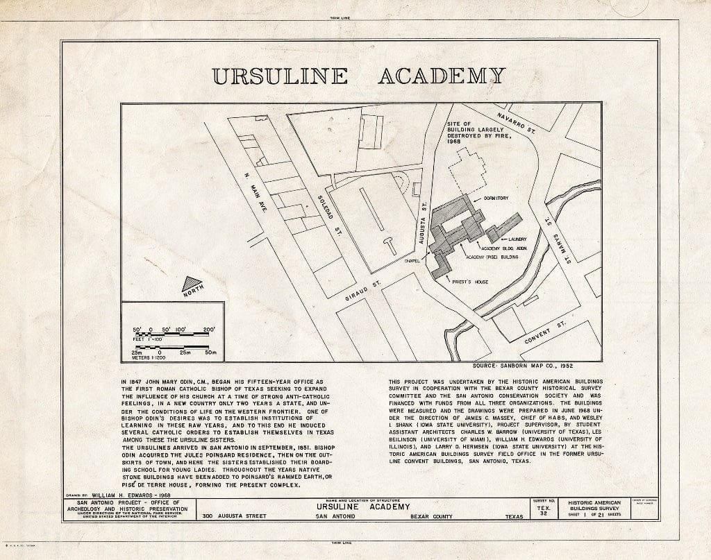 Blueprint HABS TEX,15-SANT,7- (Sheet 1 of 21) - Ursuline Academy, 300 Augusta Street, San Antonio, Bexar County, TX