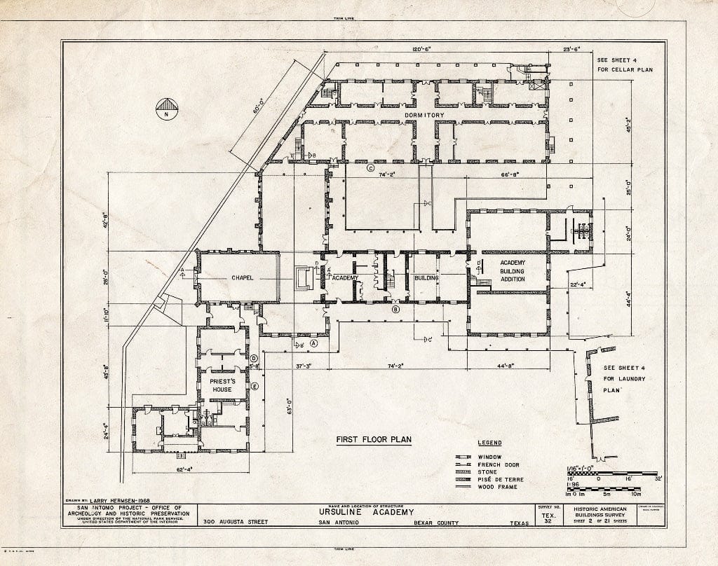 Blueprint HABS TEX,15-SANT,7- (Sheet 2 of 21) - Ursuline Academy, 300 Augusta Street, San Antonio, Bexar County, TX