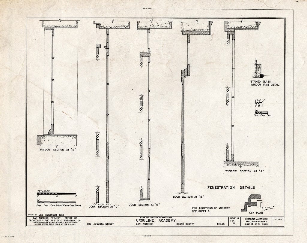 Blueprint HABS TEX,15-SANT,7- (Sheet 13 of 21) - Ursuline Academy, 300 Augusta Street, San Antonio, Bexar County, TX