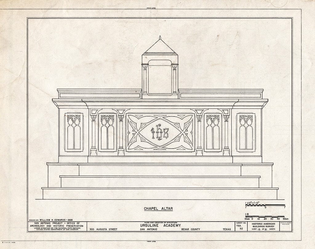 Blueprint HABS TEX,15-SANT,7- (Sheet 15 of 21) - Ursuline Academy, 300 Augusta Street, San Antonio, Bexar County, TX