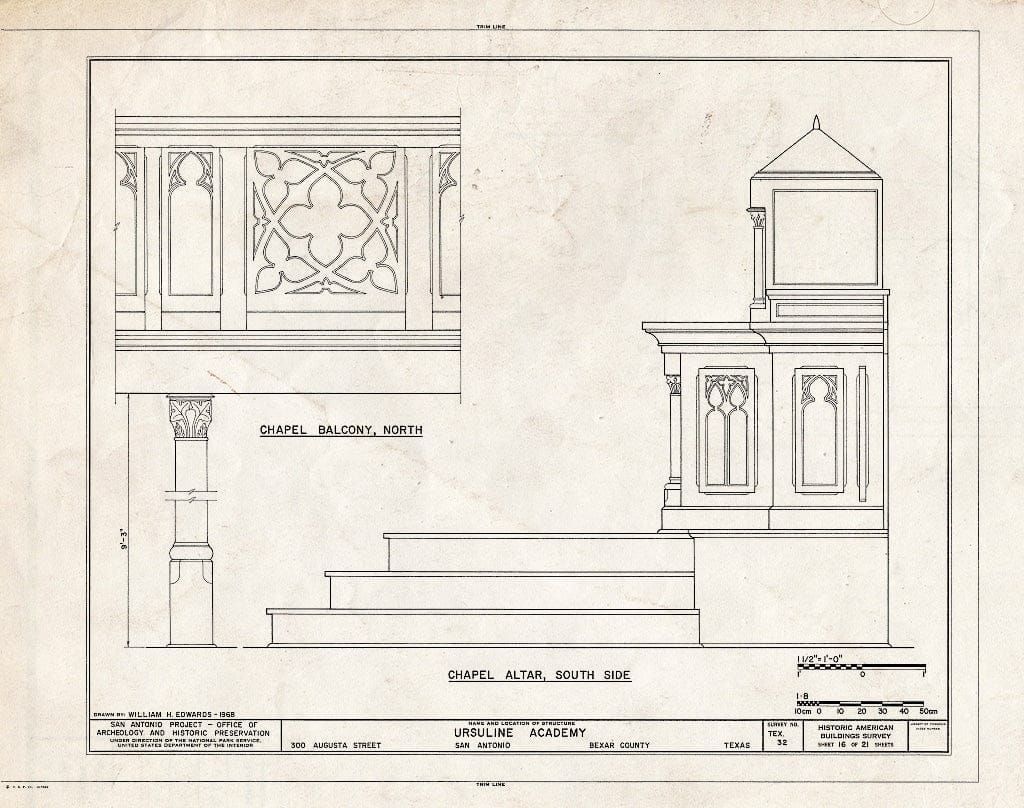 Blueprint HABS TEX,15-SANT,7- (Sheet 16 of 21) - Ursuline Academy, 300 Augusta Street, San Antonio, Bexar County, TX