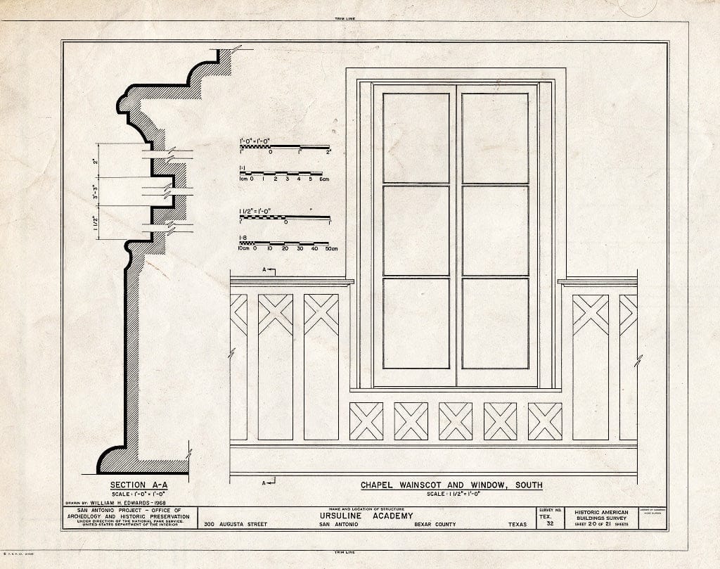 Blueprint HABS TEX,15-SANT,7- (Sheet 20 of 21) - Ursuline Academy, 300 Augusta Street, San Antonio, Bexar County, TX