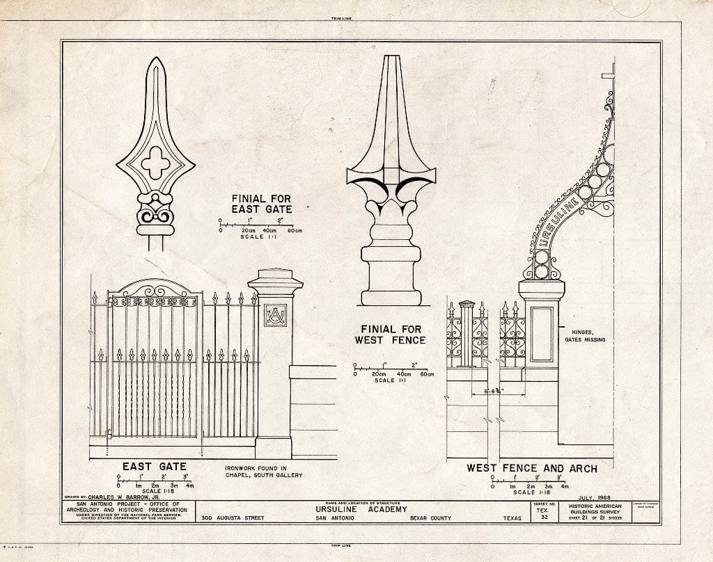 Blueprint HABS TEX,15-SANT,7- (Sheet 21 of 21) - Ursuline Academy, 300 Augusta Street, San Antonio, Bexar County, TX