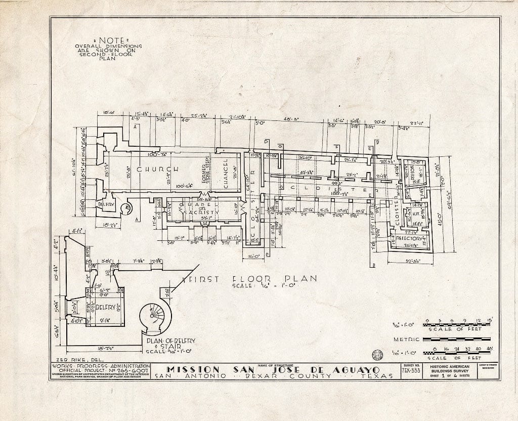 Blueprint HABS TEX,15-SANT.V,5- (Sheet 1 of 6) - Mission San Jose y San Miguel de Aguayo, Mission Road, San Antonio, Bexar County, TX