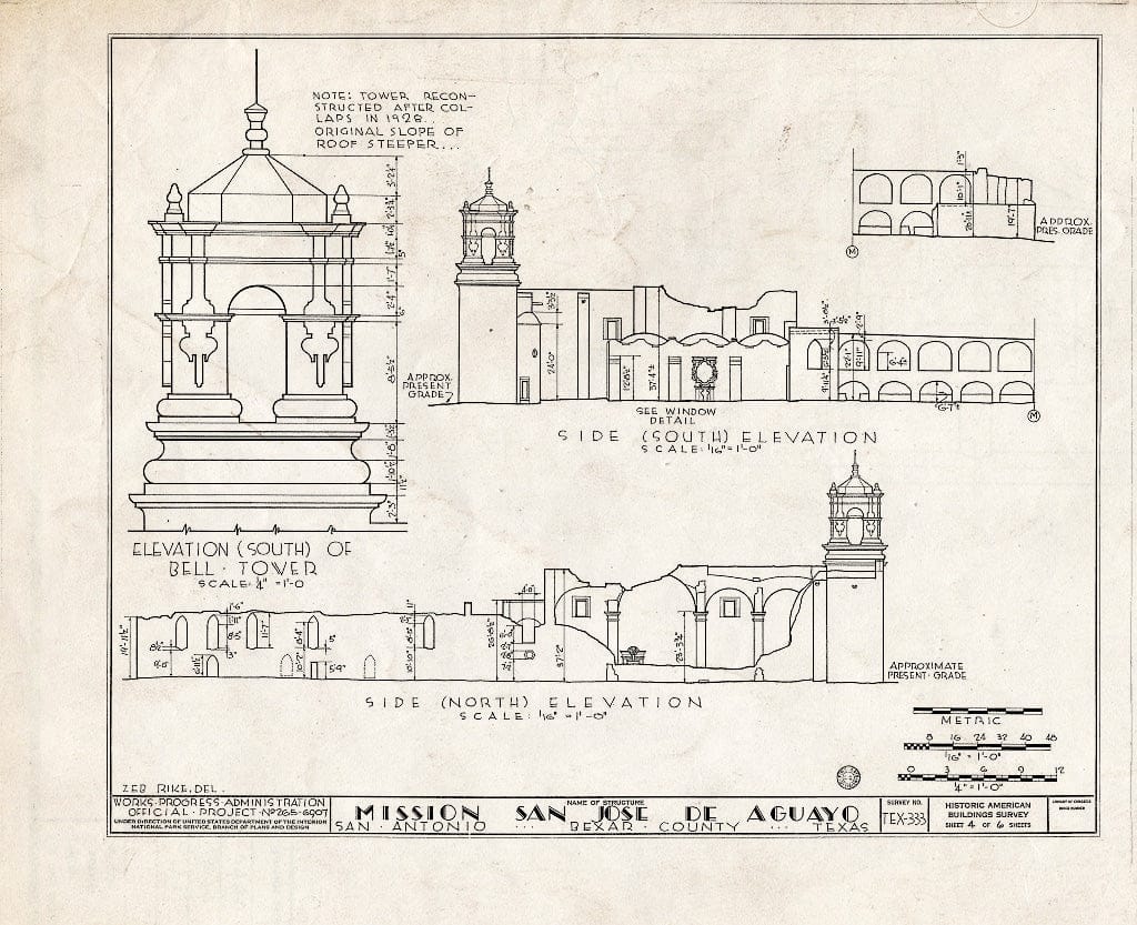 Blueprint HABS TEX,15-SANT.V,5- (Sheet 4 of 6) - Mission San Jose y San Miguel de Aguayo, Mission Road, San Antonio, Bexar County, TX