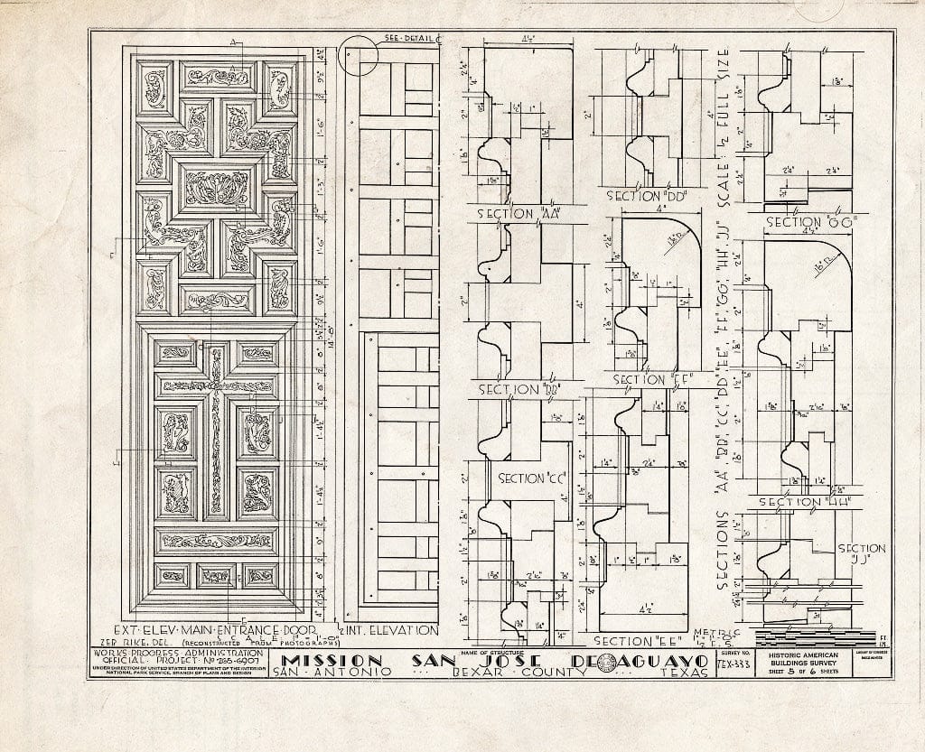 Blueprint HABS TEX,15-SANT.V,5- (Sheet 5 of 6) - Mission San Jose y San Miguel de Aguayo, Mission Road, San Antonio, Bexar County, TX