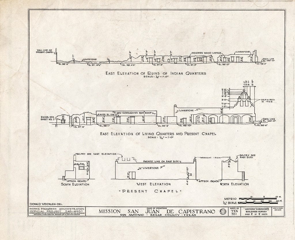 Blueprint HABS TEX,15-SANT.V,3- (Sheet 2 of 2) - Mission San Juan de Capistrano, Berg's Mill-GRAF Road, San Antonio, Bexar County, TX