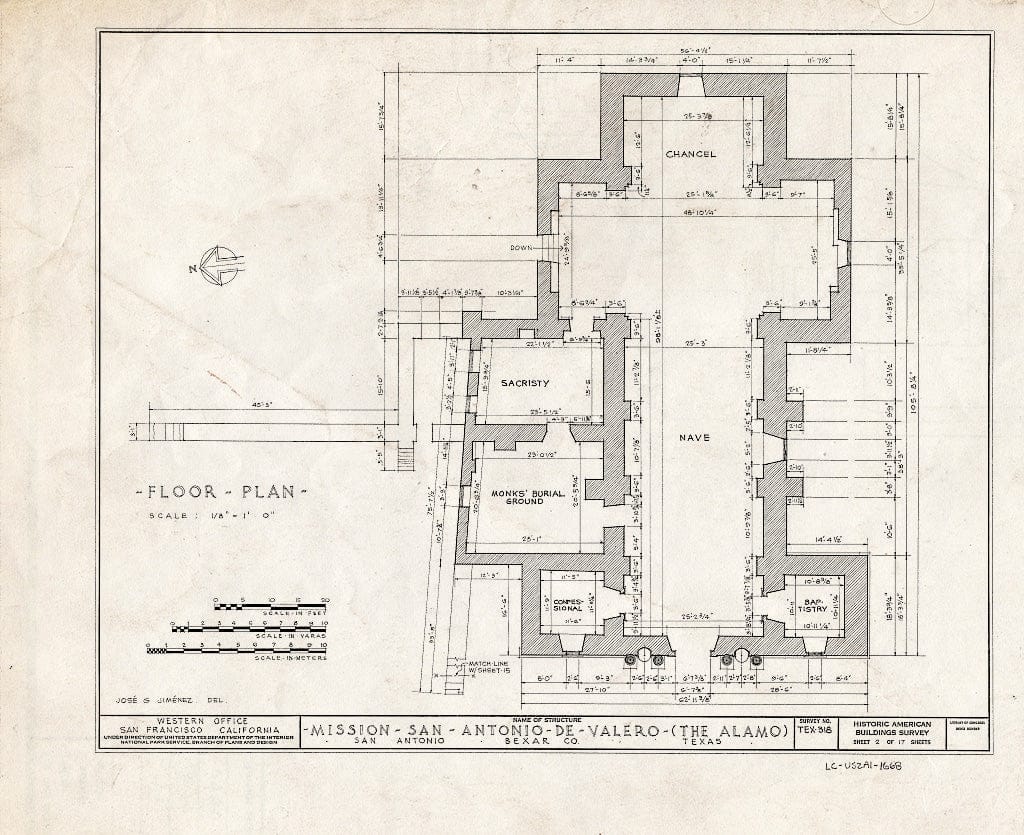 Blueprint HABS TEX,15-SANT,15- (Sheet 2 of 17) - Mission San Antonio de Valero, Alamo Plaza, San Antonio, Bexar County, TX