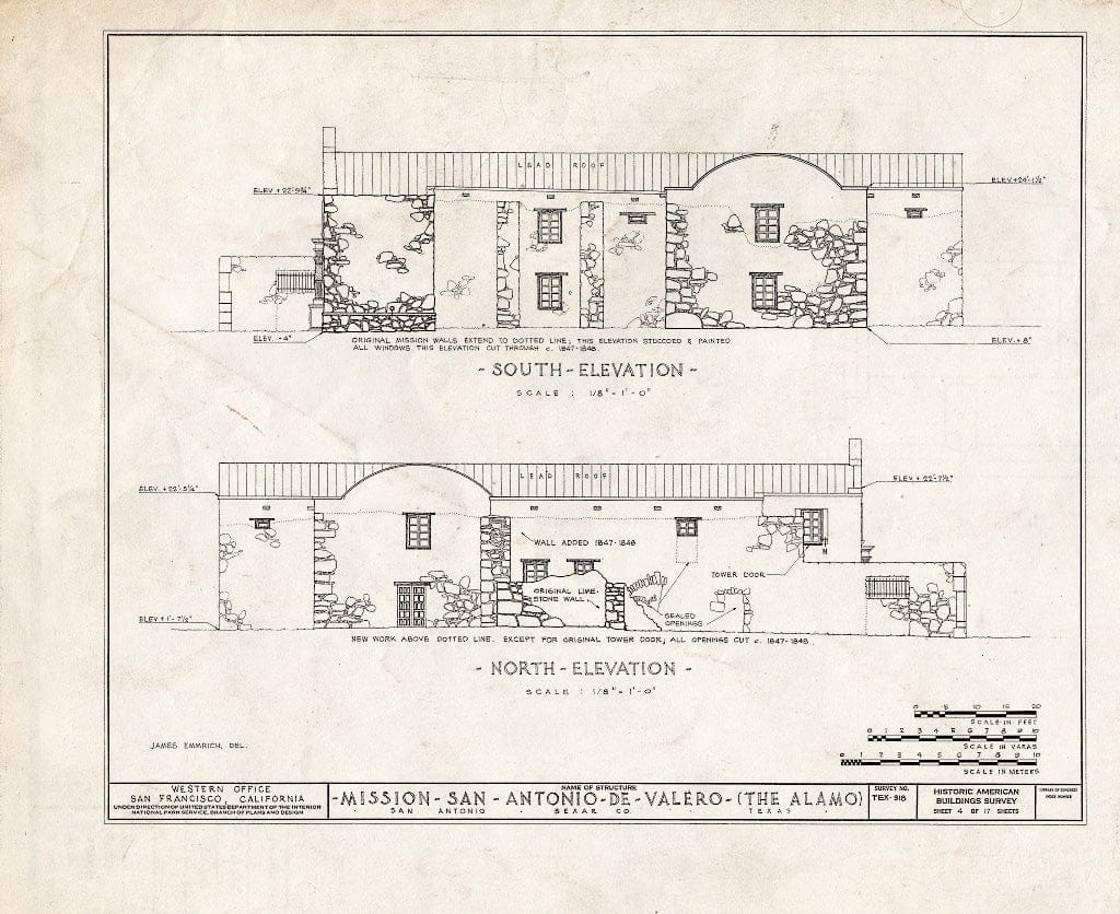 Blueprint HABS TEX,15-SANT,15- (Sheet 4 of 17) - Mission San Antonio de Valero, Alamo Plaza, San Antonio, Bexar County, TX