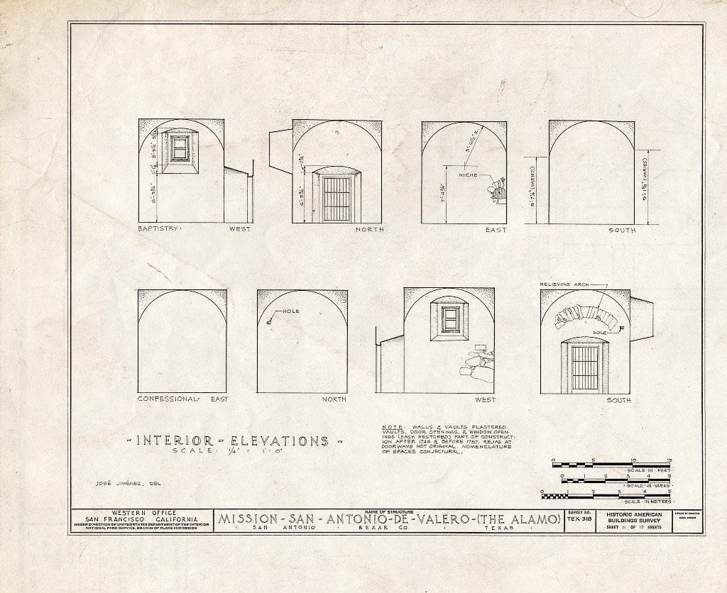 Blueprint HABS TEX,15-SANT,15- (Sheet 11 of 17) - Mission San Antonio de Valero, Alamo Plaza, San Antonio, Bexar County, TX