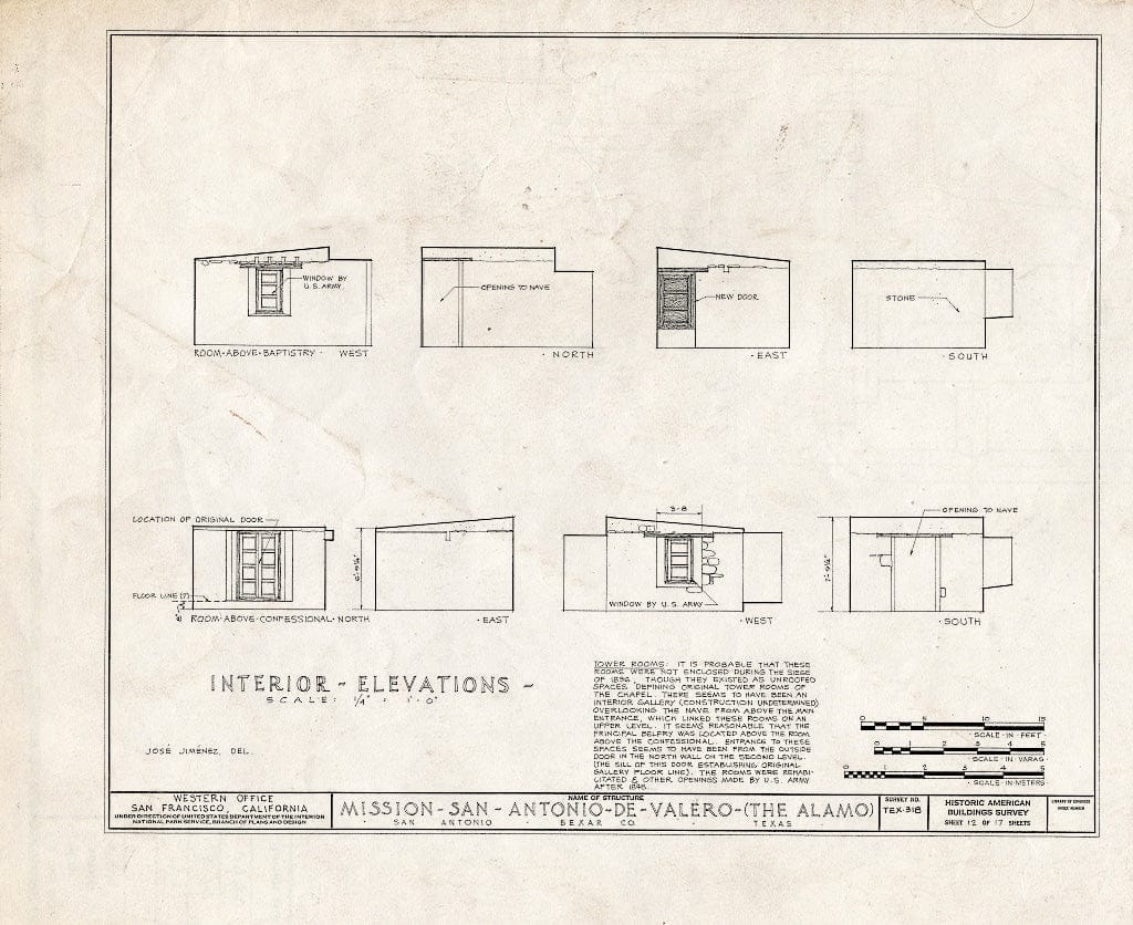 Blueprint HABS TEX,15-SANT,15- (Sheet 12 of 17) - Mission San Antonio de Valero, Alamo Plaza, San Antonio, Bexar County, TX
