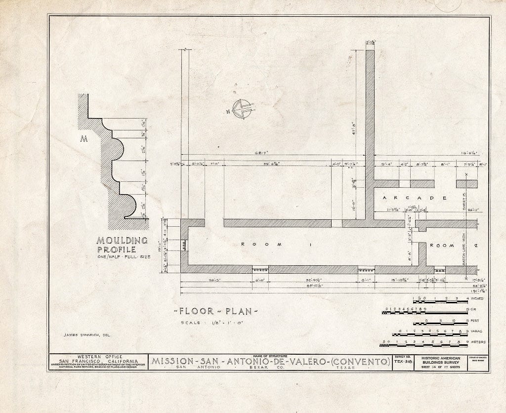 Blueprint HABS TEX,15-SANT,15- (Sheet 14 of 17) - Mission San Antonio de Valero, Alamo Plaza, San Antonio, Bexar County, TX