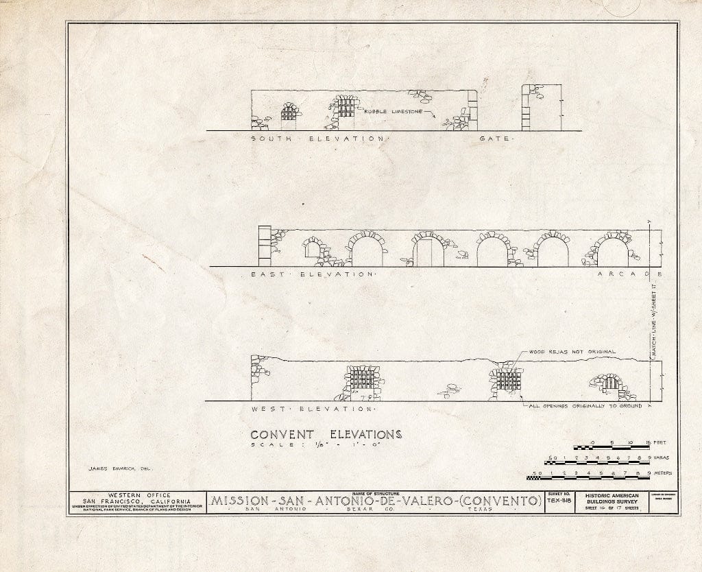 Blueprint HABS TEX,15-SANT,15- (Sheet 16 of 17) - Mission San Antonio de Valero, Alamo Plaza, San Antonio, Bexar County, TX