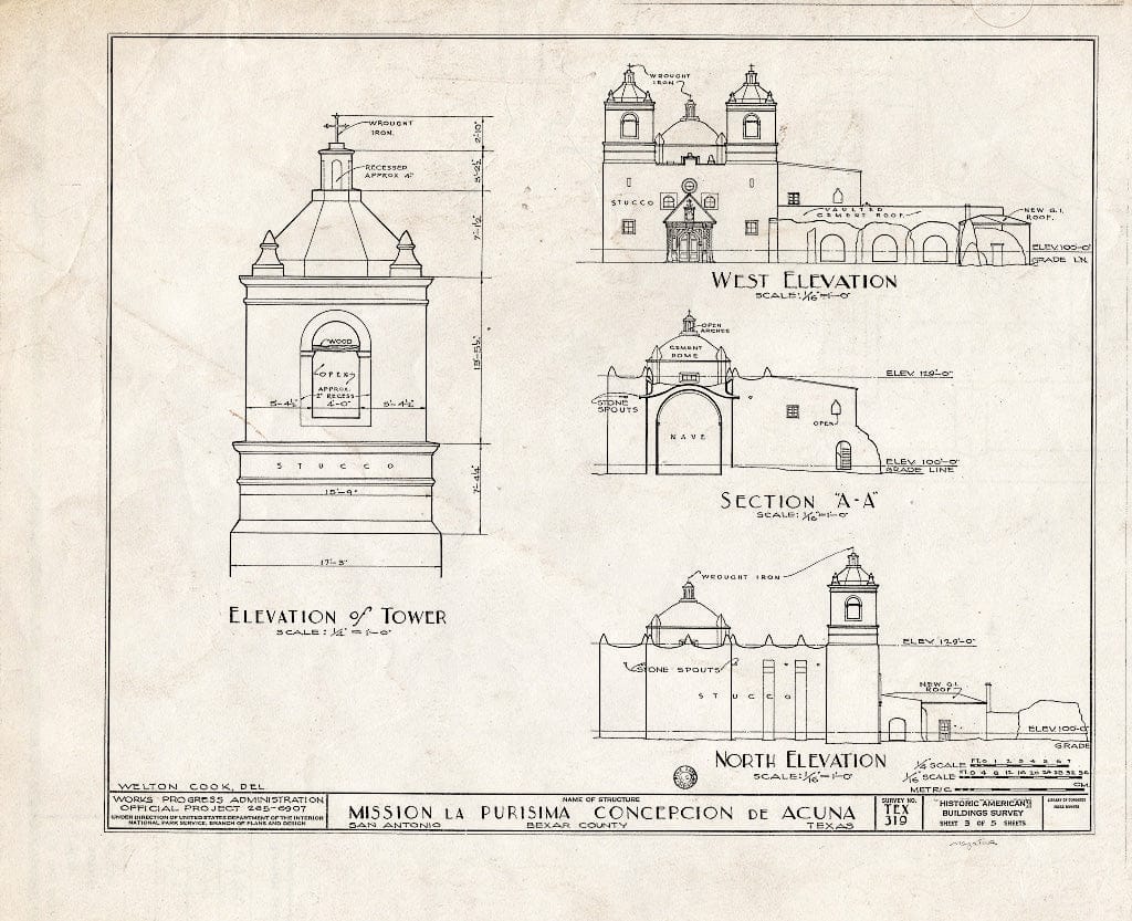 Blueprint HABS TEX,15-SANT.V,1- (Sheet 3 of 5) - Mission Nuestra Senora de La Purisima Concepcion, 807 Mission Road, San Antonio, Bexar County, TX